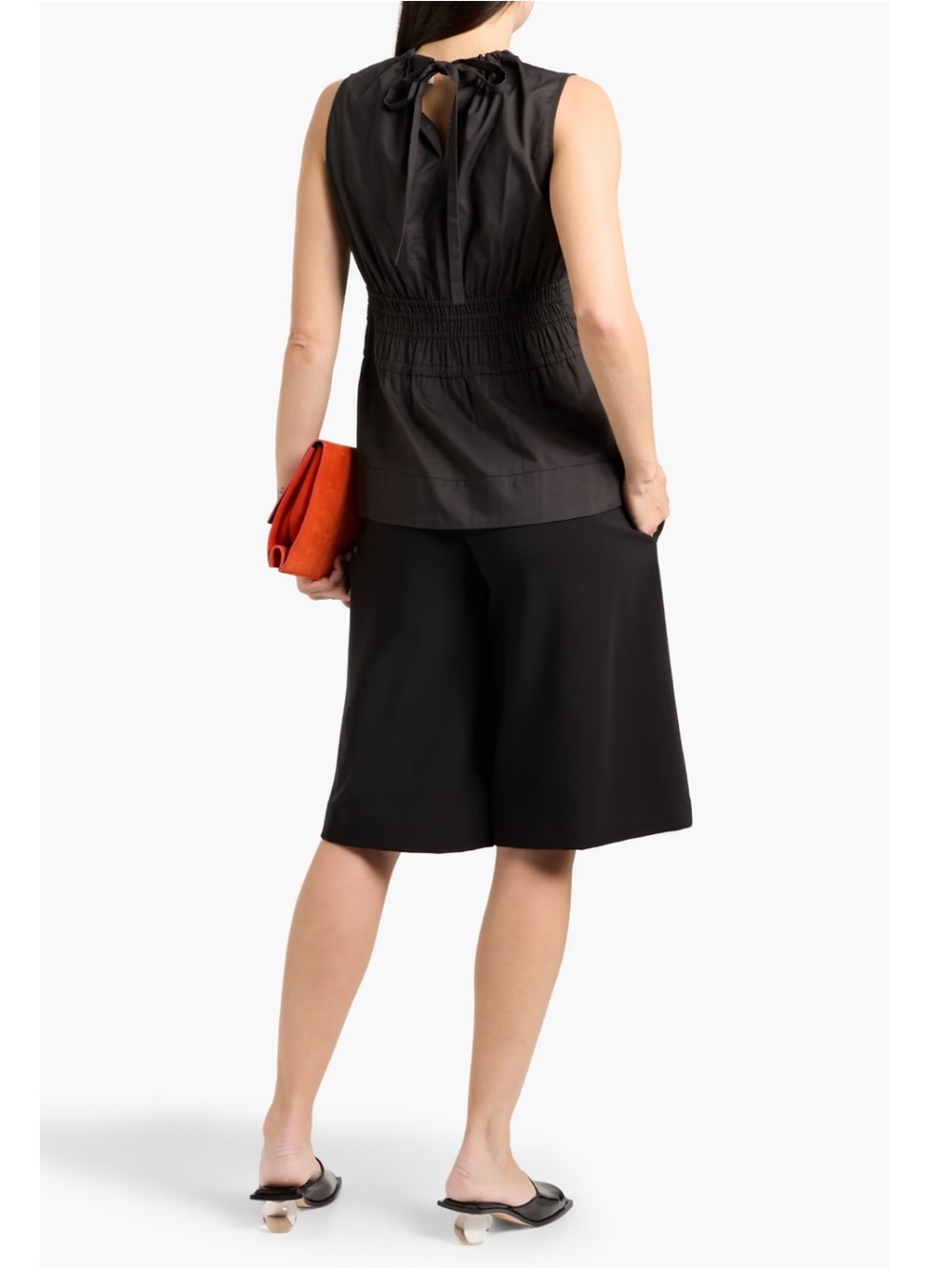 PROENZA SCHOULER White Label Birdie Shirred Cotton Poplin Blouse in Black - Picture 14 of 14